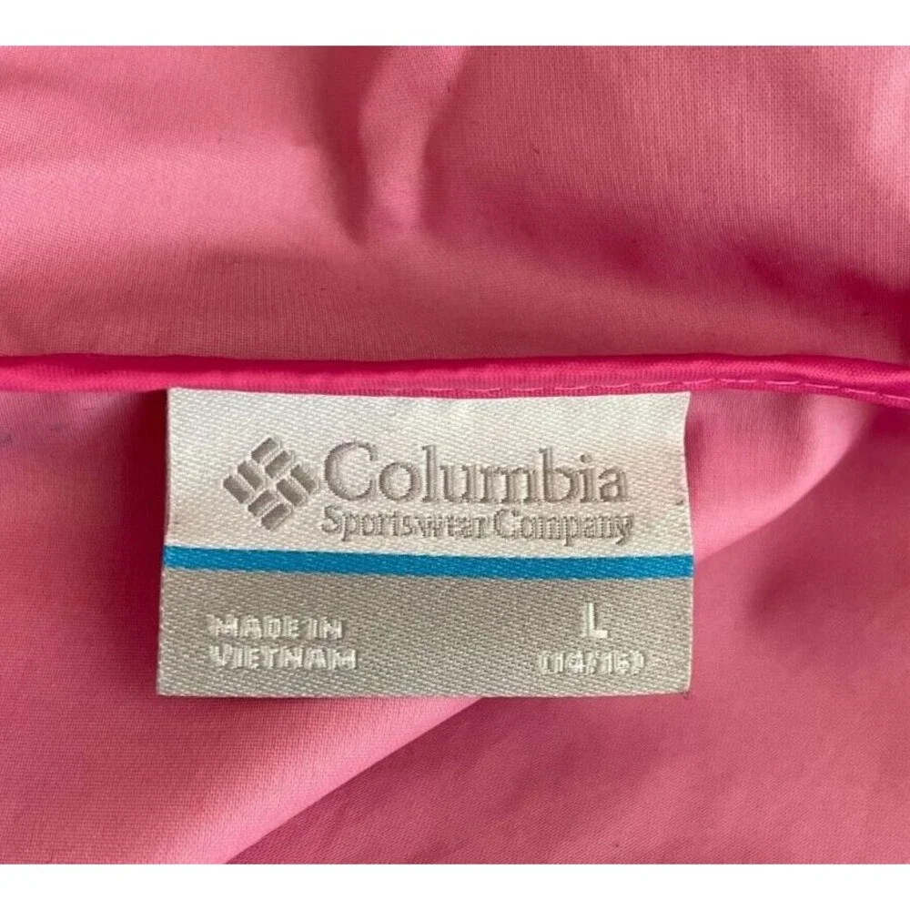 COLUMBIA Girls Rain JACKET Hooded PINK Zip Front Size L 14/16